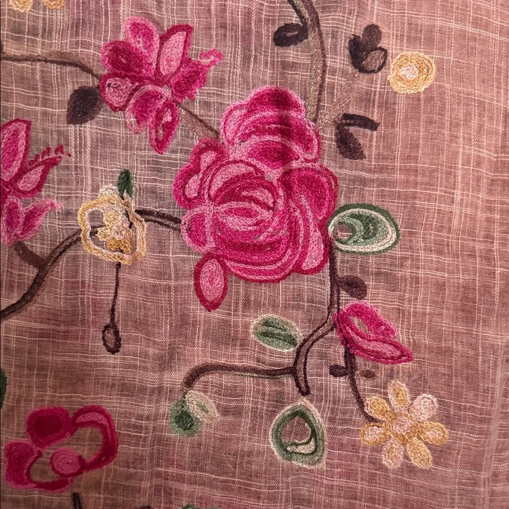 Embroidered Floral Scarf in Dusty Rose with Pink Accents - Picture 3 of 8